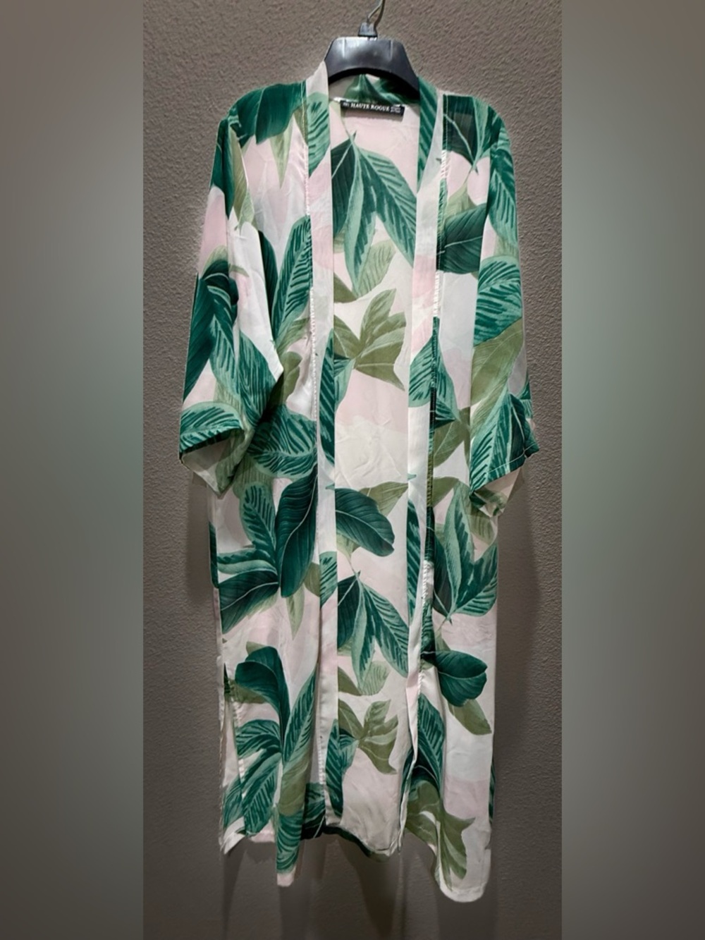 Tropical Leaf Print Kimono Robe - Greens, White